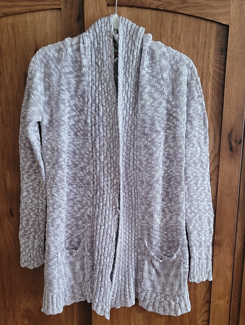Belldini 100% Cotton Marled Open-Knit Cardigan in Light Taupe